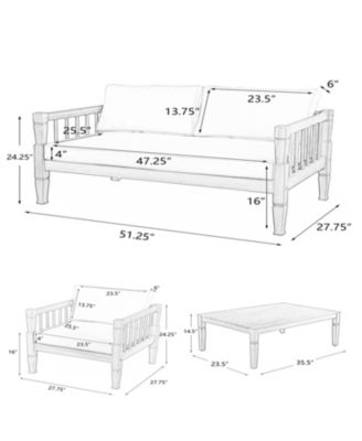 4 Piece Light Brown Patio Conversation Set with Acacia Wood Frame Coffee Table Thick Cushions for Backyard Porch Balcony
