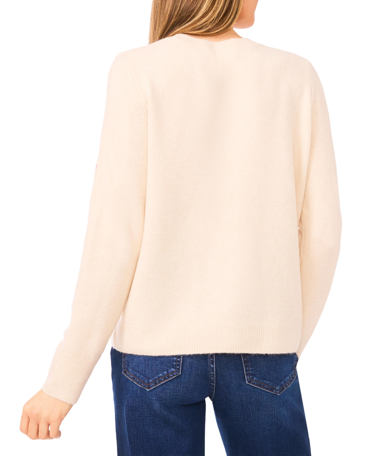 CeCe Women's Floral Embroidery Detail Crewneck Sweater