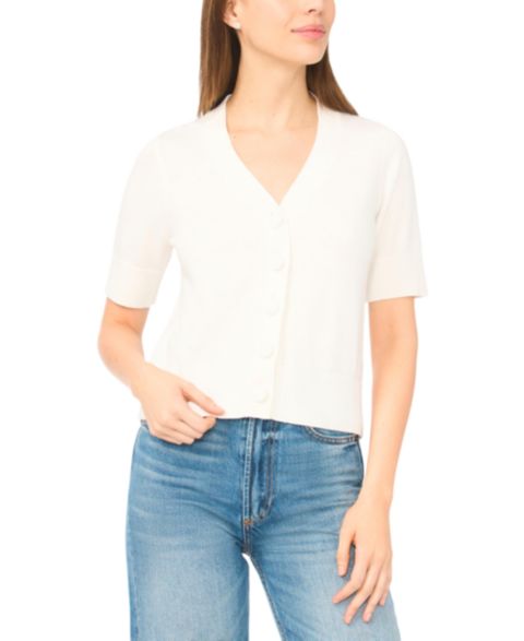 Женский кардиган CeCe V-Neck Short-Sleeve Cardigan, цвет: Состаренный белый