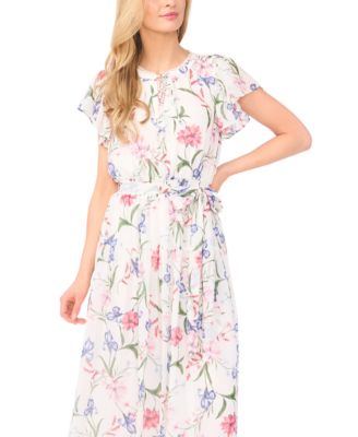 Women's Ruffle Detail Tie Neck Midi Dress