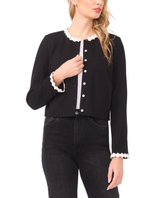 Women's Crochet Floral Trim Detail Crewneck Cardigan