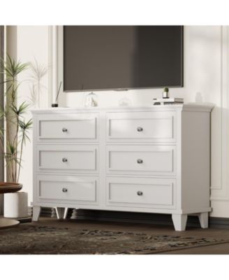 6 Drawer Dresser, Wooden Storage Chest of Drawers with Exquisite Metal Handles, Modern Drawer Organizer for Bedroom
