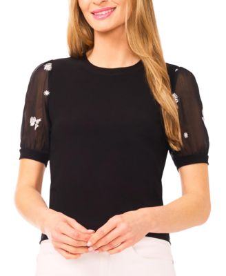 Women's Mixed Media Design Crewneck Top