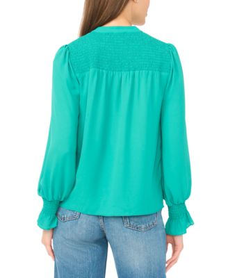 Women's Long-Sleeve V-Neck Smocked Top