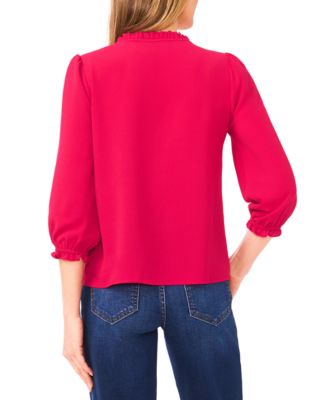 Women's Ruffled Button-Front 3/4-Sleeve Blouse