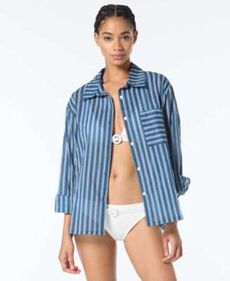 Women's Striped Cover-Up Swim Shirt