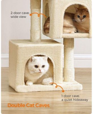 26.4-Inch Indoor Pet Play Tower with 2 Cat Caves, Scratching Posts, Top Perch, Anti-Tip Kit
