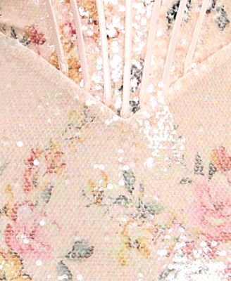 Juniors' Floral Sequin Gown