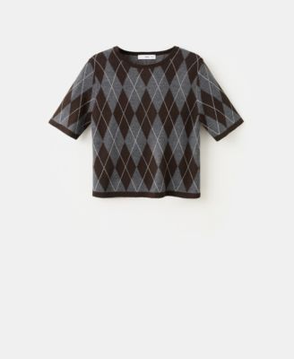 Women's Short-Sleeved Argyle Sweater