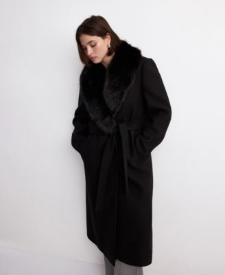 Women's Fur Collar Manteco Wool Coat