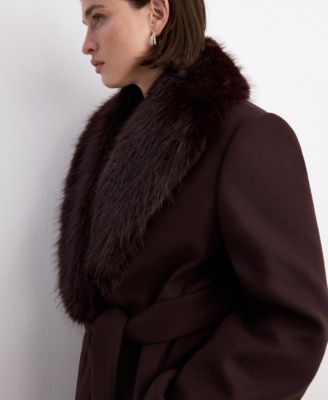 Women's Fur Collar Manteco Wool Coat