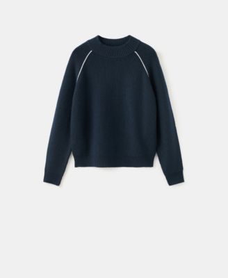 Women's Contrasting Stripes and Perkins Collar Sweater