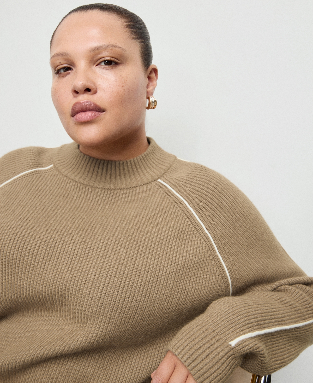 Mango Women's Contrasting Stripes and Perkins Collar Sweater