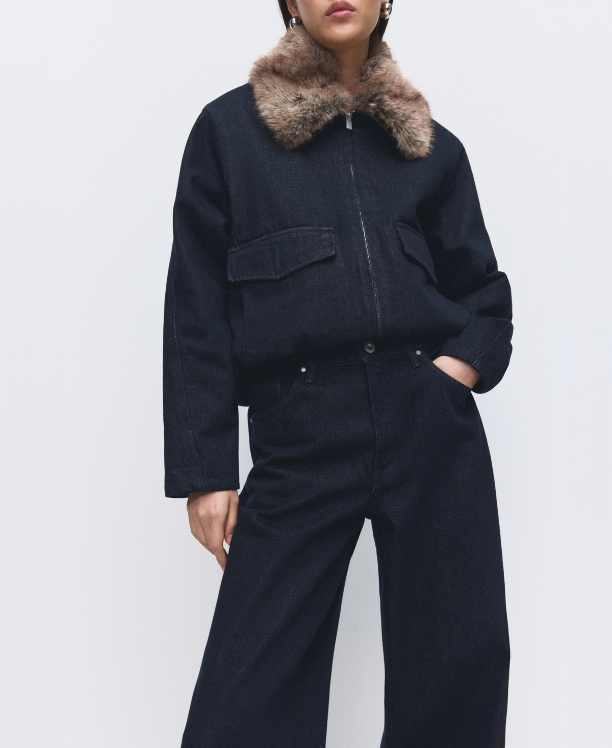 Mango Women's High-Rise Wide Leg Rinse-Wash Jeans