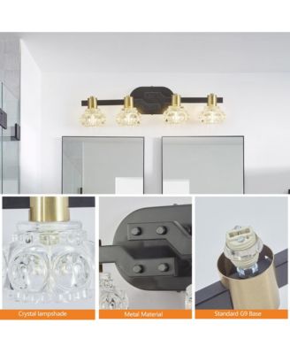 24" Vintage 4-Light Wall Sconce with Clear Crystal Shades, Iron Finish Vanity Light Fixture for Bathroom or Hallway (No Bulbs)