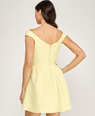 Juniors' Off-The-Shoulder Drop Waist Short Dress