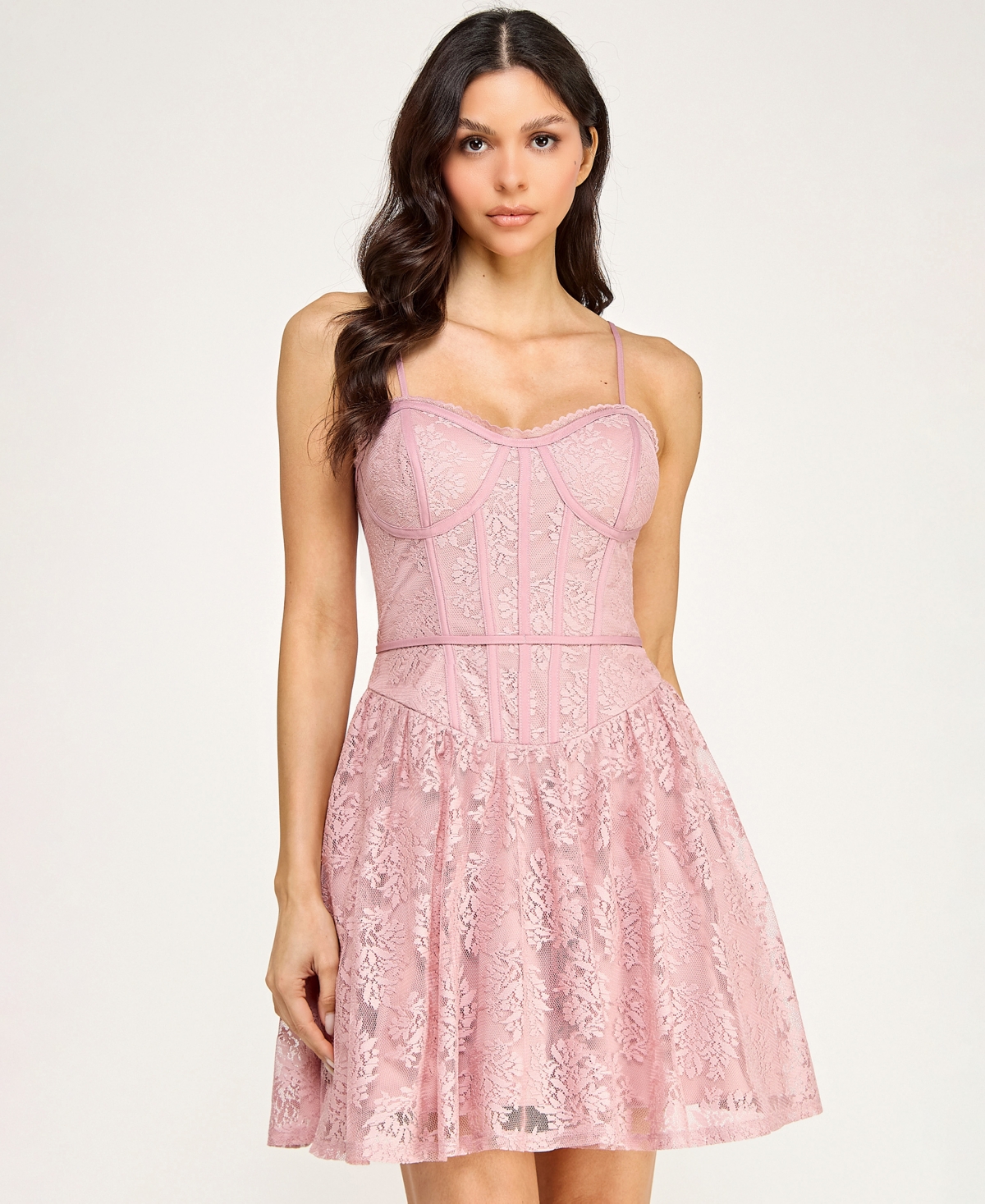 Seni & Cade Juniors' Sweetheart Neck Sleeveless Lace Corset Dress