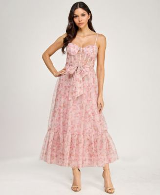 Juniors' Floral Glitter Midi Dress