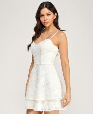 Juniors' Ruffle Neck Double Tiered Short Dress