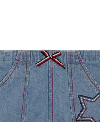 Girls' Toddler 2T-4T Striped Pointelle Rib T-Shirt & Star Patch Denim Skort, 2-Piece Set