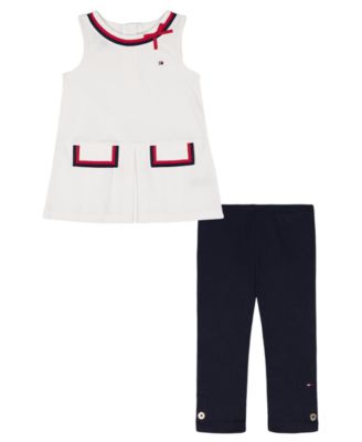Girls' Toddler 2T-4T Pique Knit Sleeveless Tunic & Slit Capri Leggings, 2-Piece Set