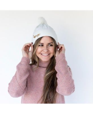 Women's Cable Knit Pom-Pom Beanie - Ivory