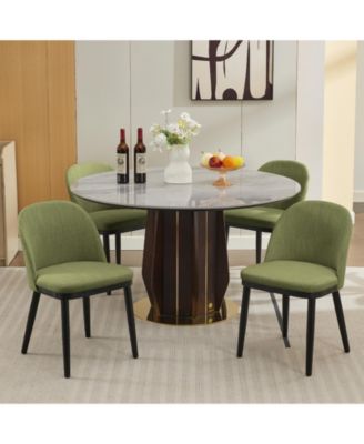 Modern Wooden Dining Chairs Set, Fabric Upholstered High Back Deep Seat Kitchen & Dining Room Chairs