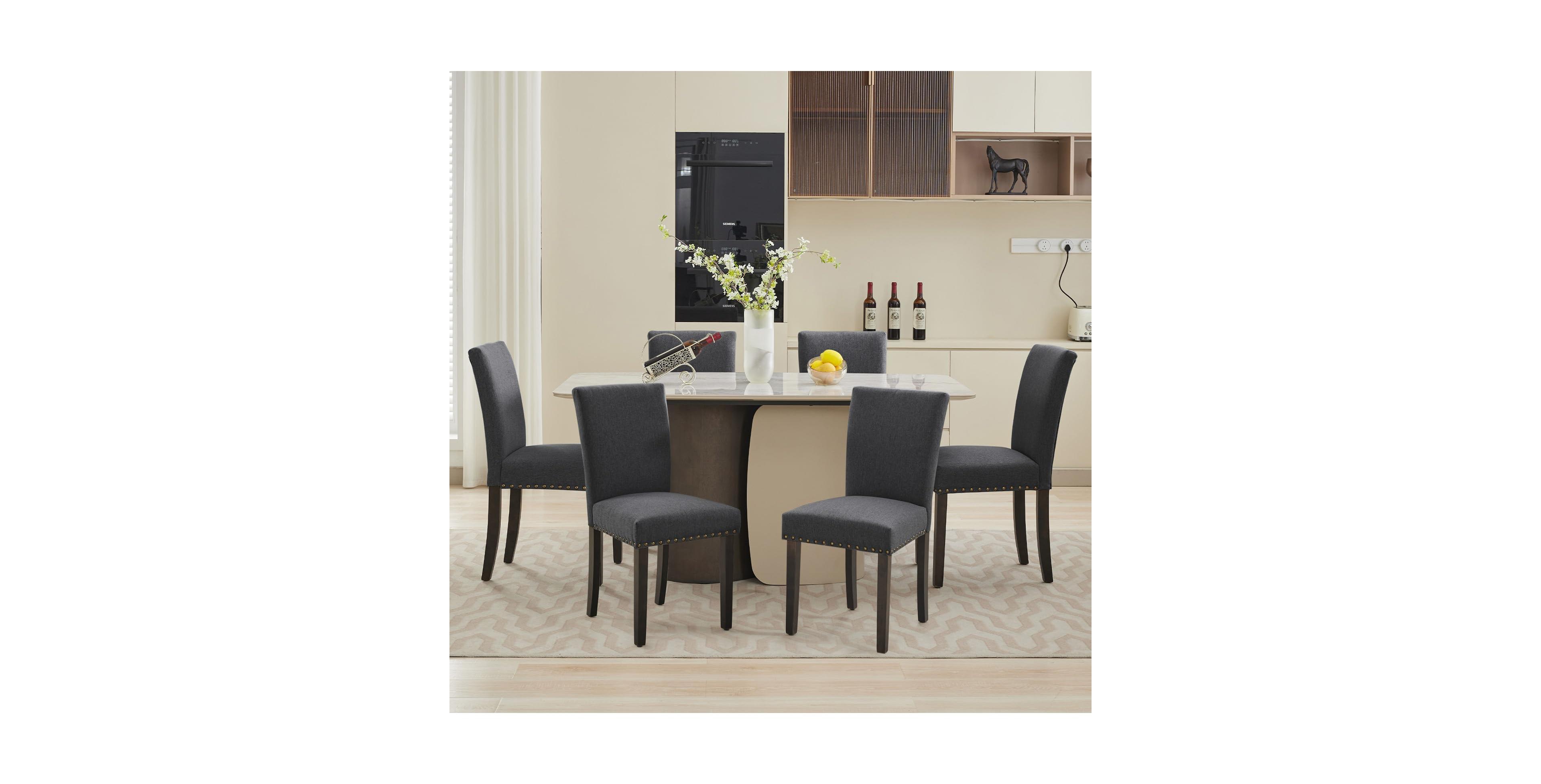 gaomon Set of 6 Linen Upholstered Parsons Dining Chairs