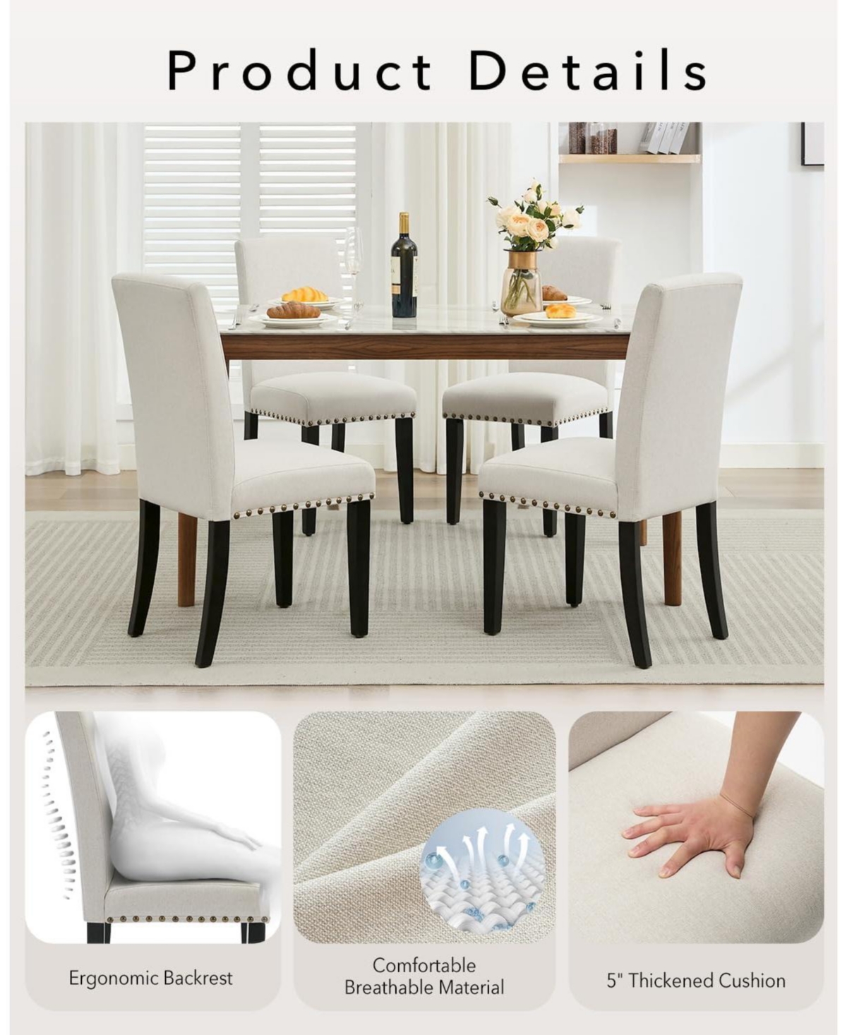 gaomon Set of 4 Modern Fabric Upholstered Dining Chairs