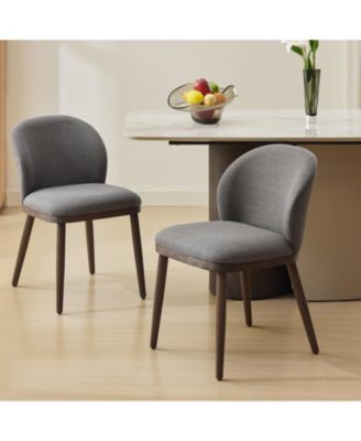 Set of 4 Upholstered Dining Chairs, Ergonomic Back Support Kitchen Seating with Solid Wood Legs