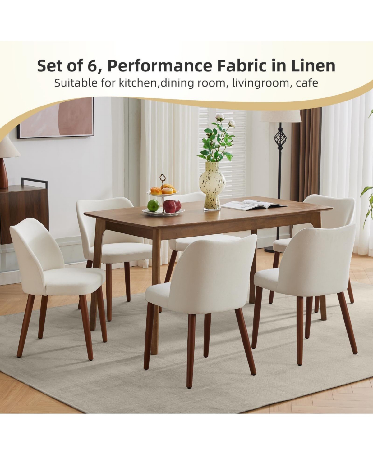 gaomon Set of 2 Linen Upholstered Wing Back Dining Chairs, Wood Legs with Leveling Feet & Thick Cushions for Kitchen