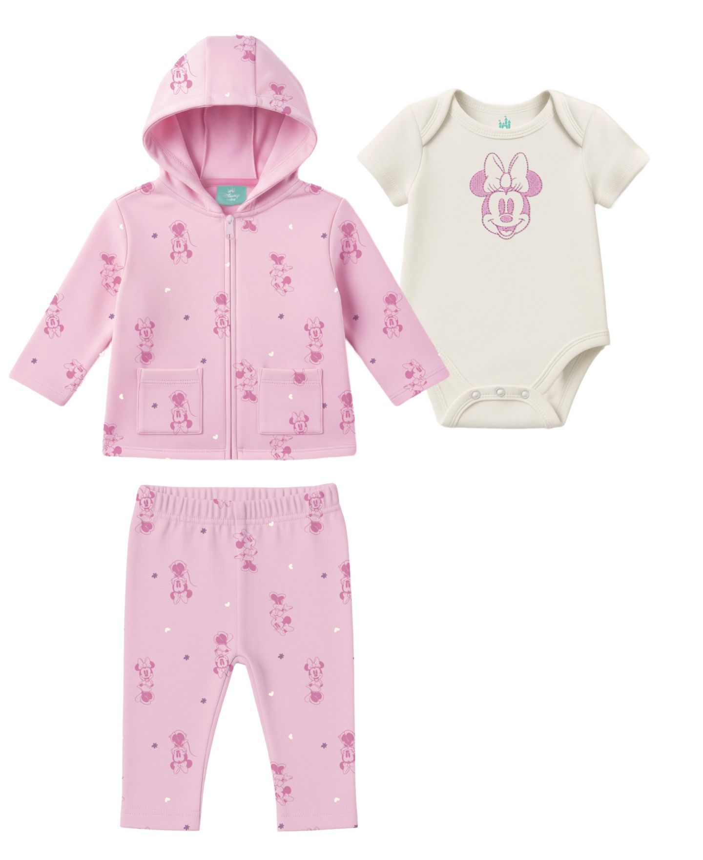 Детский комплект Disney Minnie Mouse для девочки: боди, куртка и брюки, цвет: Розовый — фото 1