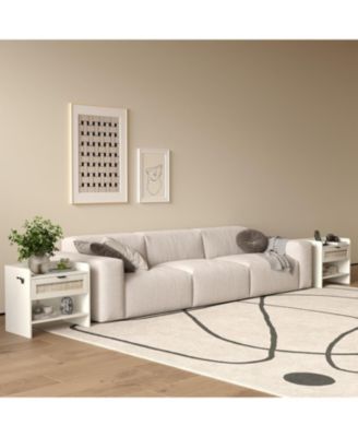 1PC Rattan Nightstand, 1-Drawer Bedside Table with Type-C Charging Station & Open Storage