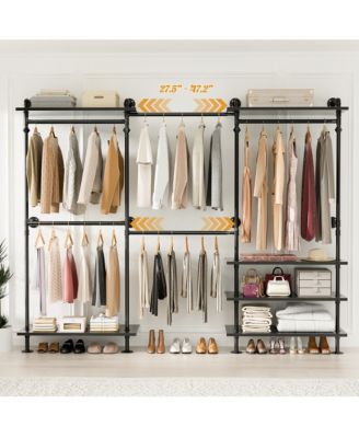 Clothing Rack,Garment Rack With 3 Wood Shelves, Organizer Rack Wall Mounted