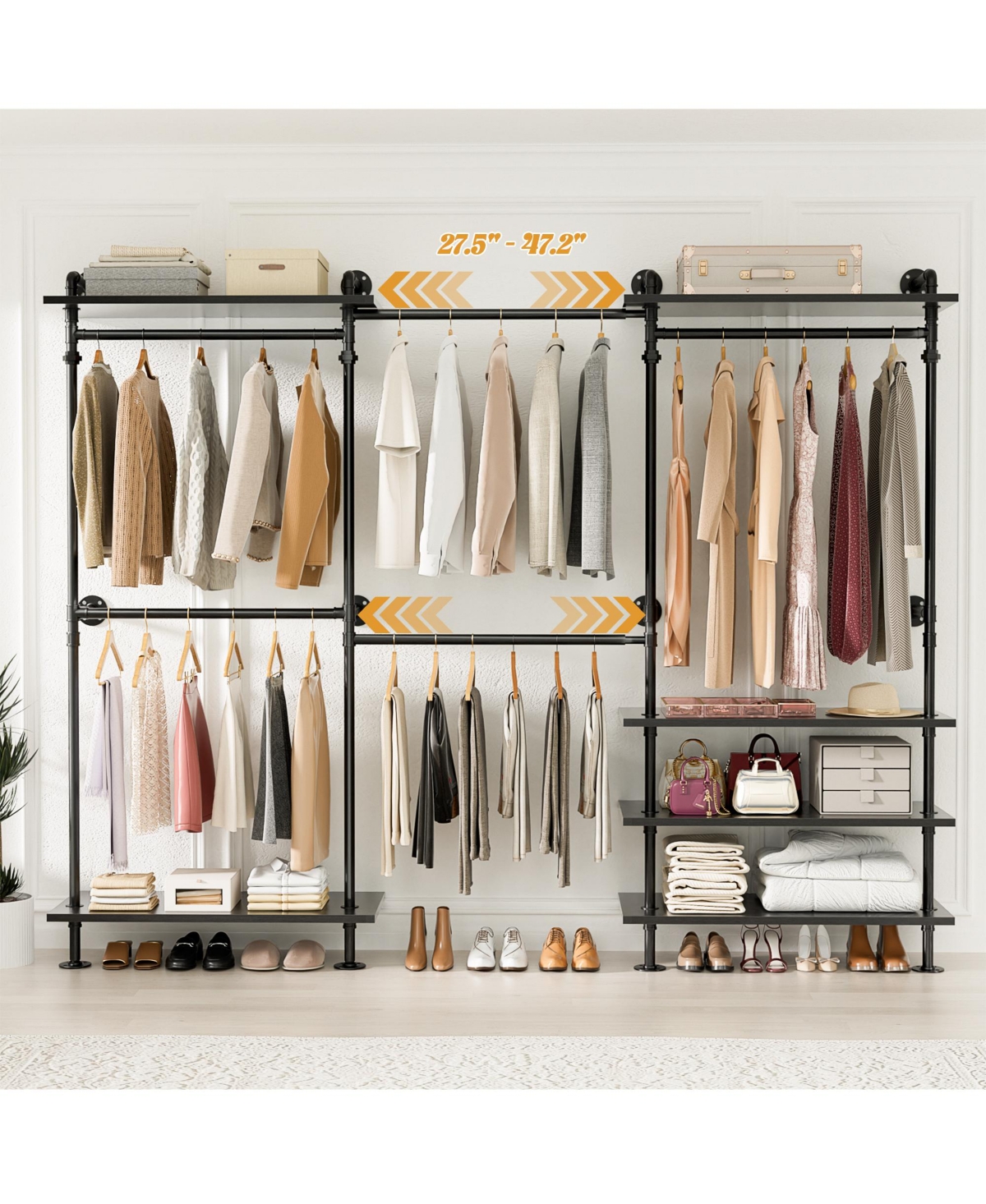 Aheaplus Clothing Rack,Garment Rack With 3 Wood Shelves, Organizer Wall Mounted