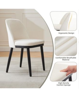 Modern Linen Upholstered Dining Chair Set, Curved Back Kitchen Chairs with Solid Wood Legs