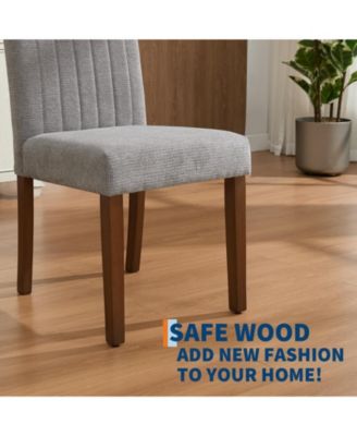 Set of 6 Modern Linen Fabric Upholstered Dining Chairs, Kitchen Side Chairs with Solid Wood Legs