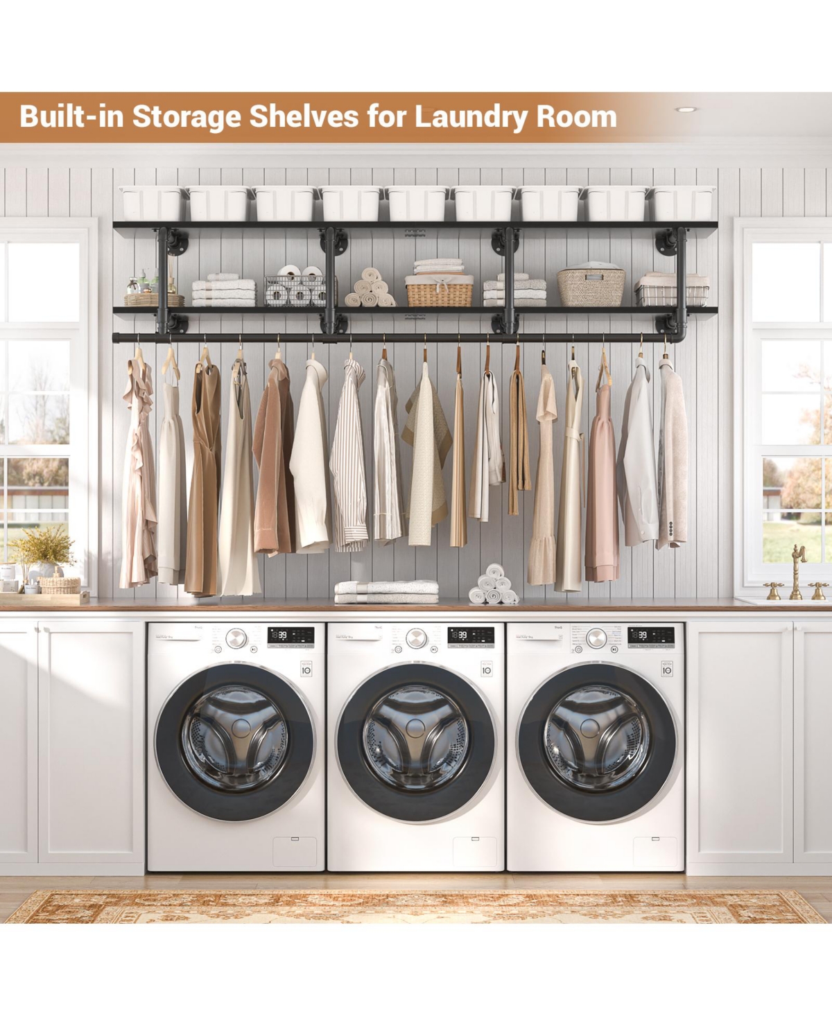 2-Tier Clothing Rack with Hanging Rod, Shelves Top Shelf