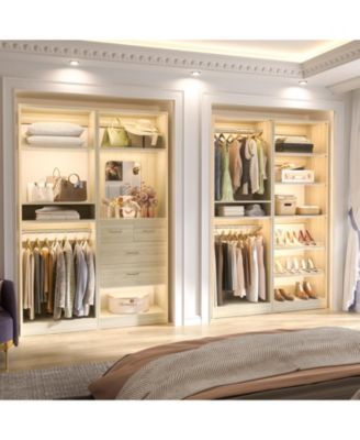 Set of 2 Free-standing Closet System with Drawers and Hanging Rods for Reach-in/ Walk-in Closet