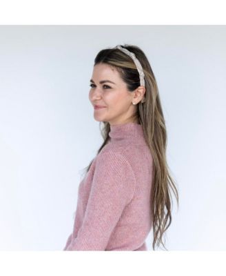 Women's Knotted Tweed Headband - Cream Beige