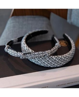 Women's Knotted Tweed Headband - Black Ivory