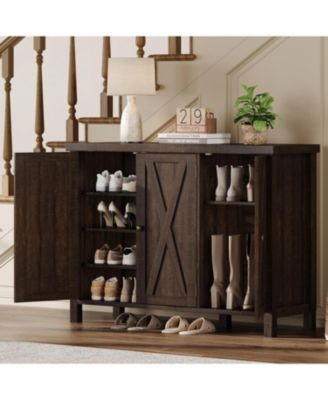 Shoe Cabinet with Doors, Farmhouse 35'' Shoe Storage Cabinet, 4-Tier Entryway Shoe Storage, Large Shoe Organizer Cabinet