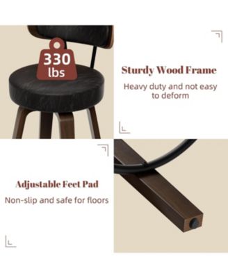 26 inches Swivel Bar Stools Set of 3, Counter Height Bar Stools with Faux Leather Upholstered Pad Wood Back for Kitchen Island, Cafe