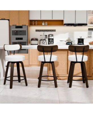 26 inches Swivel Bar Stools Set of 3, Counter Height Bar Stools with Faux Leather Upholstered Pad Wood Back for Kitchen Island, Cafe