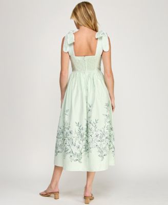 Juniors' Tie Shoulder Fit & Flare Midi Dress