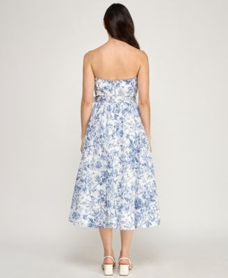 Juniors' Strapless Fit & Flare Midi Dress