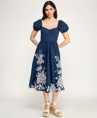 Juniors' Embroidered Sweetheart Neck Midi Dress