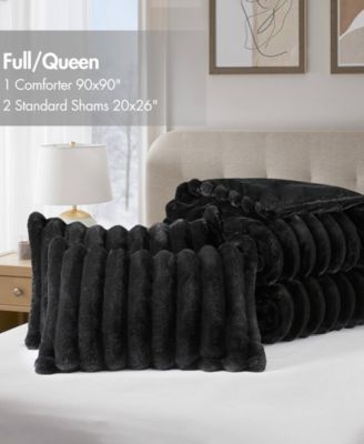 Jasmine Faux Fur Reverse to Velvet 3-Pc. Comforter Set, Full/Queen