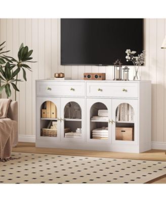 55-Inch Wide Farmhouse Sideboard Buffet Cabinet with 4 Acrylic Doors and 2 Drawers, Wooden Console Table for Kitchen or Living Room