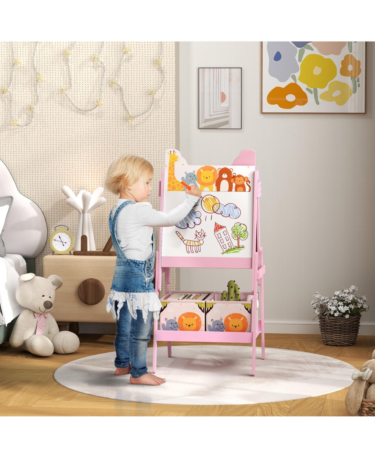 Hongge Double Sided Kids Art Easel with Whiteboard and Chalkboard